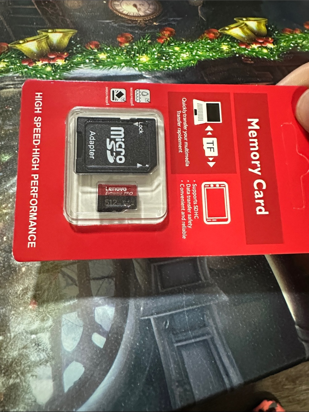 Lenovo Black microSD Card with Black SD Adapter on Red Packaging